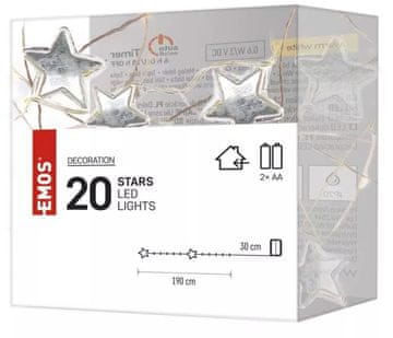EMOS 20 LED božićni lančić, zvijezde, srebrni, 1.9 m