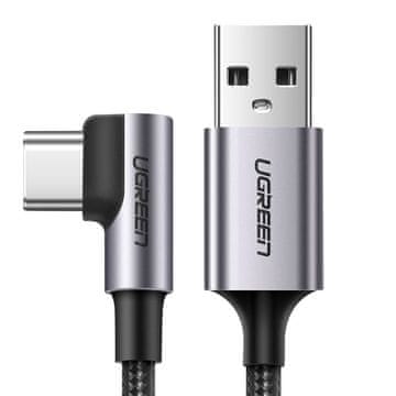 Ugreen Snažni pleteni kutni kabel USB - USB-C QC 3.0 3A 2m sivi