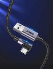 Ugreen Snažni pleteni kutni kabel USB - USB-C QC 3.0 3A 2m sivi