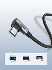 Ugreen Snažni pleteni kutni kabel USB - USB-C QC 3.0 3A 2m sivi