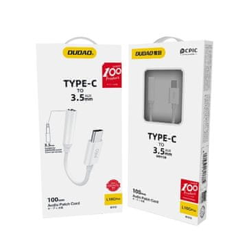 DUDAO Audio adapter za slušalice s USB-C na 3,5 mm mini priključak, bijeli