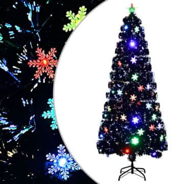 Vidaxl LED božićno drvce s pahuljicama, crno, 210 cm, optičko vlakno