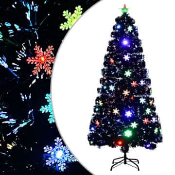 Vidaxl LED božićno drvce s pahuljicama, crno, 150 cm, optičko vlakno