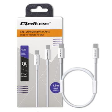 Qoltec Qoltec kabel USB 2.0 tip C | USB 2.0 tip C 60W | QC 3.0 | PD | 1,5 m | bijeli