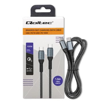 Qoltec Qoltec Kabel USB 2.0 tip C | USB 2.0 tip C 100W | QC 3.0 | PD | 1,5 m | crna