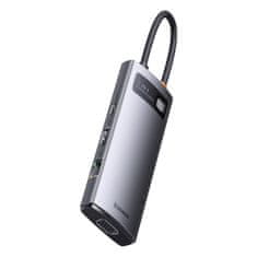 BASEUS Metal Gleam USB-C HUB adapter HDMI / VGA / 3x USB 3.2 / PD / RJ45, siva