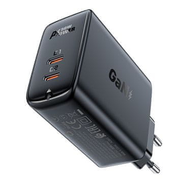 AceFast GAN MOĆNI ZIDNI PUNJAČ 50W 2X USB-C PD BRZO PUNJENJE CRNI