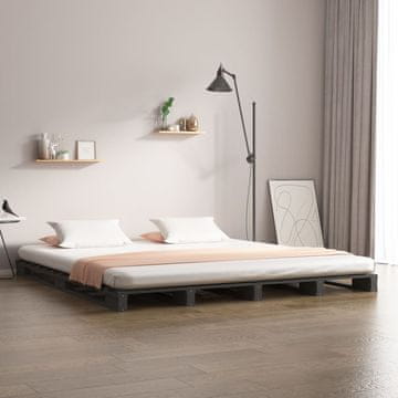 Vidaxl Krevet od paleta, sivi, 150x200 cm, masivno drvo