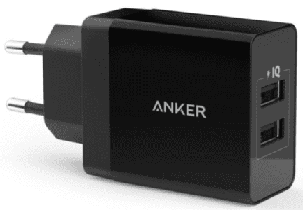 IQ zidni punjač, 24 W, 2 x USB, crna