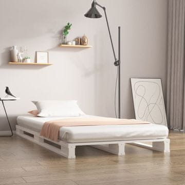 Vidaxl Krevet od paleta bijeli 75x190 cm masivni borov drvo