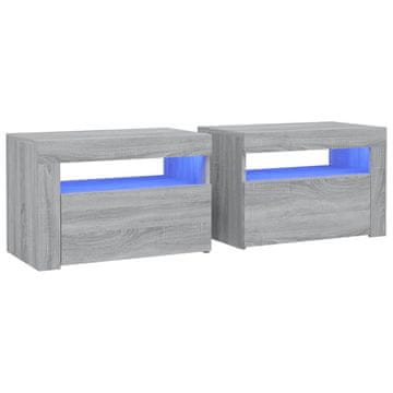 Vidaxl Noćni ormarići 2 kom s LED svjetlima boja hrasta 60x35x40 cm