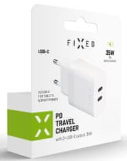 FIXED mrežni punjač USB-C, PD, 35W, bijela (FIXC35-2C-WH)