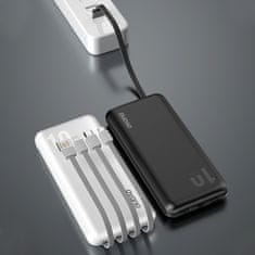 DUDAO K6Pro Power Bank 10000mAh 2x USB + kabel USB / USB-C / Lightning / Micro USB, bijela