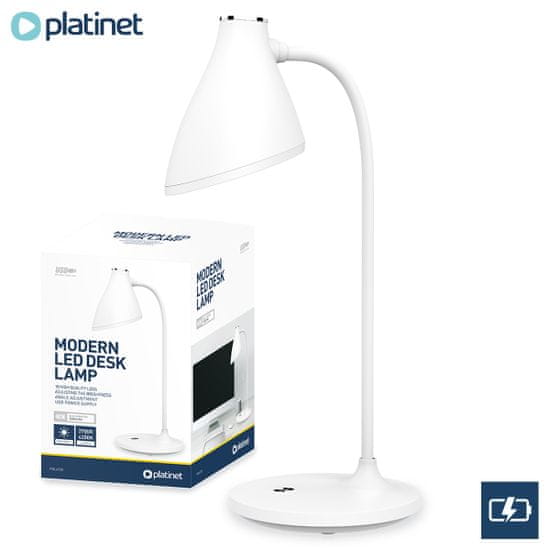 Platinet PDL6730 stolna LED svjetiljka, 2u1, podesiva svjetlina, noćno svjetlo, baterija, podesivi vrat, retro / vintage, bijela