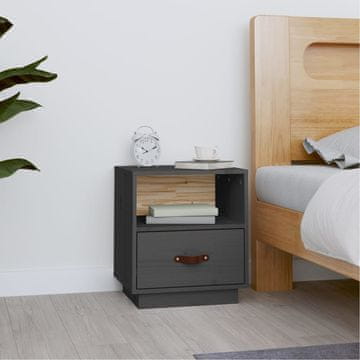 Vidaxl Noćni ormarić sivi 40x34x45 cm masivni borov drvo
