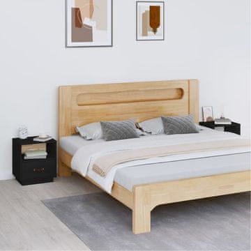 Vidaxl Noćni ormarići, set od 2, crni, 40x34x45 cm, masivni borov drvo