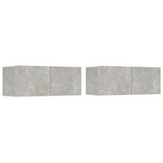 Vidaxl Zidni TV ormarići, 2 kom, betonsko sivi, 80x30x30 cm