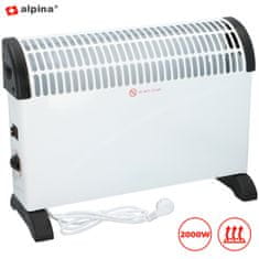 Alpina električna konvekcijska grijalica / radijator, snaga 2000 W, 3 stupnja grijanja, termostat, bijela