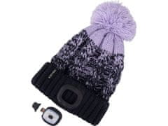 Extol Light LED svjetlosni šešir 43466 kapa s naglavnom svjetiljkom 4x45lm, USB punjenje, tamnoplava/ljubičasta s pompomom, univerzalna veličina