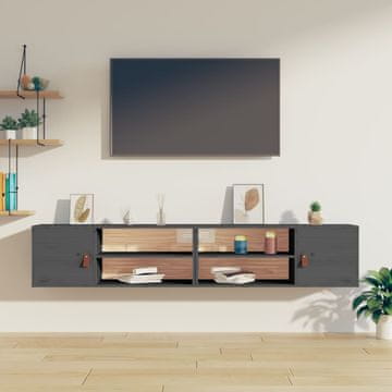 Vidaxl Zidni ormarići, 2 kom, sivi, 80x30x30 cm, masivni borov drvo