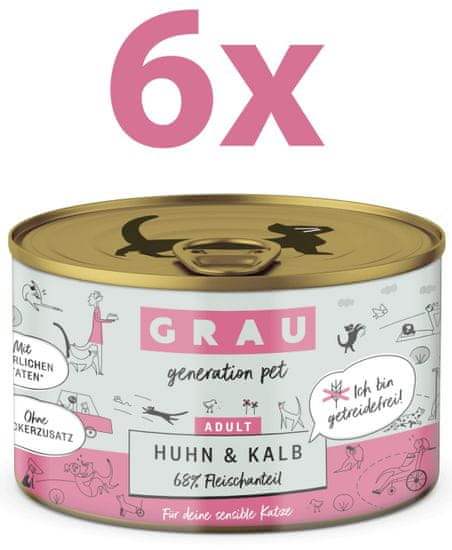 Grau GP Adult konzervirana hrana za mačke, piletina i teletina, 6 x 200 g