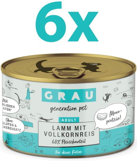 Grau Adult konzerva za mačke, janjetina & riža od cjelovitog zrna, 6 x 200 g