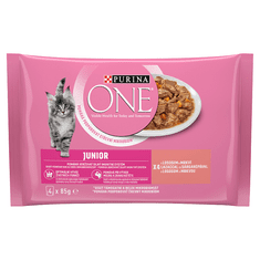 Purina ONE Junior mini vrećice za mačke, mini fileti s lososom i mrkvom u soku, 48 x 85 g