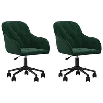 Vidaxl Okretne blagovaonske stolice 2 kom tamnozelene baršunaste