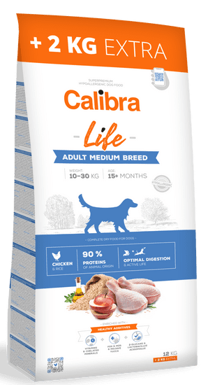 Calibra Life hrana za odrasle pse srednjih pasmina, s piletinom, 12 + 2 kg