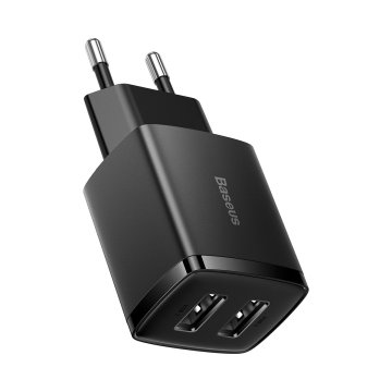 BASEUS KOMPAKTNI ZIDNI PUNJAČ 2X USB 10,5 W 2,1 A CRNI KOCK