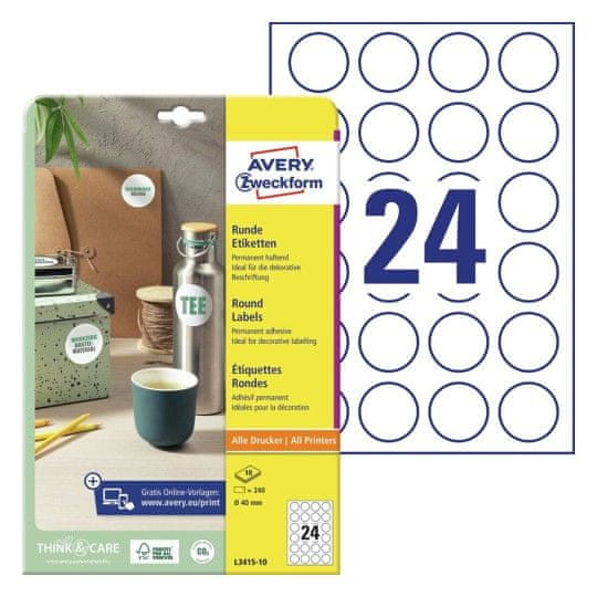 Avery Zweckform L3415-10 naljepnice, fi 40 mm, bijele