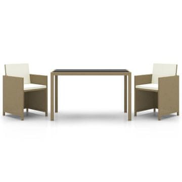 Vidaxl 3-dijelni vrtni blagovaonski set od poliratana s jastucima bež