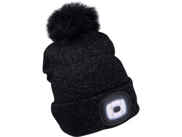 Extol Light Šešir s naglavnom lampom 43196 šešir s naglavnom lampom 4x45lm, punjiv, USB, crni sa šljokicama i pompom, univerzalna veličina