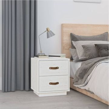 Vidaxl Noćni ormarić bijeli 40x34x45 cm masivni borov drvo