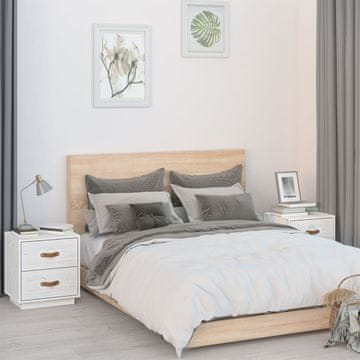 Vidaxl Noćni ormarići, set od 2, bijeli, 40x34x45 cm, masivni borov drvo