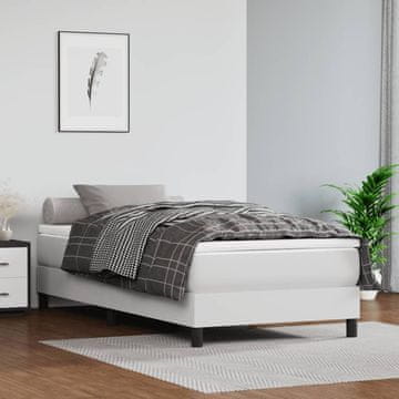 Vidaxl Krevet s oprugom i madracem, bijela, umjetna koža 100x200 cm