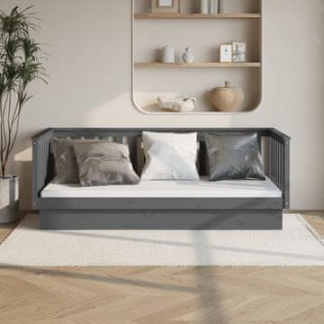 Vidaxl Dnevni krevet, siva, 80x200 cm, masivno borovo drvo