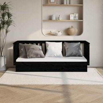 Vidaxl Dnevni krevet crni 75x190 cm masivni borov drvo