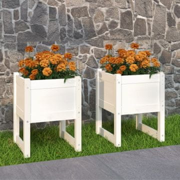 Vidaxl Žanjice, set od 2, bijele, 40x40x52,5 cm, masivno borovo drvo