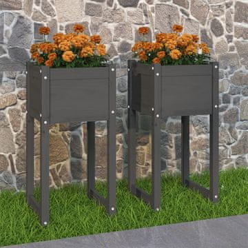 Vidaxl Žanjice, set od 2, sive, 40x40x81 cm, masivno borovo drvo