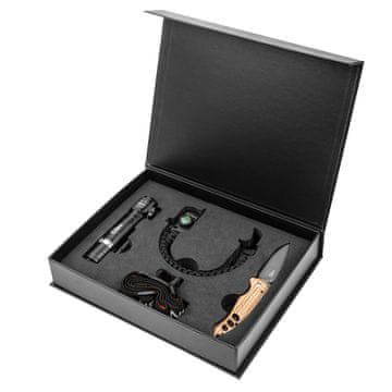 slomart NEO TOOLS Survival set: LED naglavna svjetiljka, multifunkcijski nož, narukvica