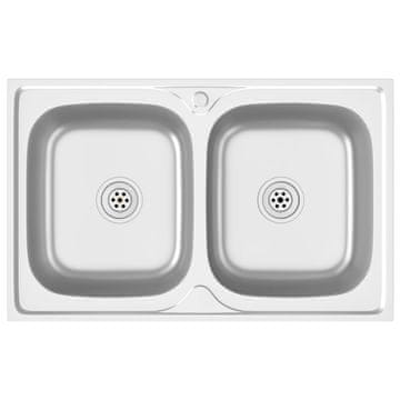 Vidaxl Kuhinjski sudoper s dva korita srebrni 800x500x155 mm čelični