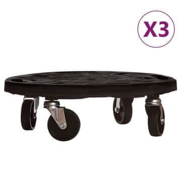 Vidaxl Kolica za biljke s kotačima 3 kom promjer 40 cm crna 275 kg