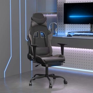 Vidaxl Gamerska stolica s osloncem za noge, crna i siva, umjetna koža