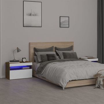 Vidaxl Noćni ormarići s LED rasvjetom, set od 2, dimljeni hrast, 60x35x40 cm