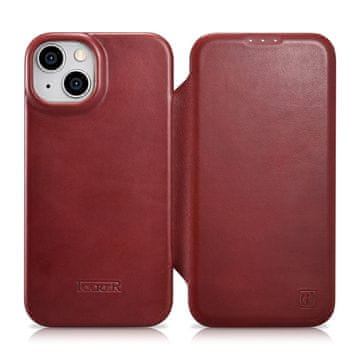 iCARER Kožna futrola za iPhone 14 Plus s magnetskim preklopom MagSafe CE uljem i voskom, vrhunska koža, bordo