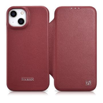 iCARER Magnetna preklopna futrola s MagSafe CE Premium kožom za iPhone 14 Plus, bordo