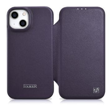 iCARER Kožna maskica za iPhone 14 Plus MagSafe CE Premium s magnetskim preklopom, ljubičasta