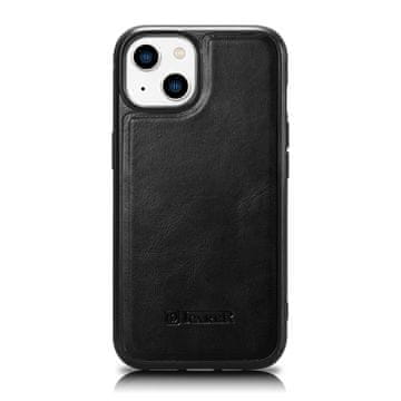 iCARER Futrola presvučena prirodnom kožom za iPhone 14 Plus, koža, ulje, vosak, crna