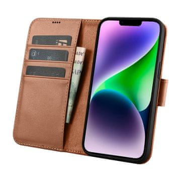 iCARER 2u1 kožna preklopna futrola za iPhone 14 Plus s anti-RFID zaštitom, smeđa